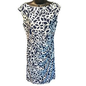Lauren Ralph Lauren Navy Blue Floral Sleeveless Shift Dress Sz 10